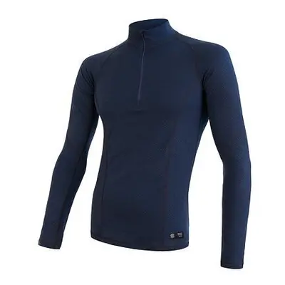 SENSOR MERINO DF pánské triko dl.rukáv zip deep blue