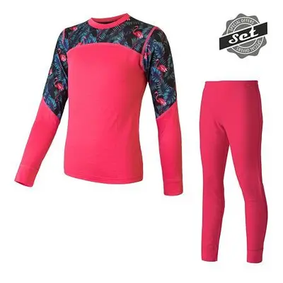 SENSOR MERINO IMPRESS SET dětský triko dl.rukáv + spodky magenta/floral