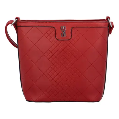 Pevná a prošívaná dámská koženková crossbody Leonzio, červená