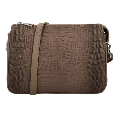 Menší dámská kožená crossbody krokodýl Zoe, khaki