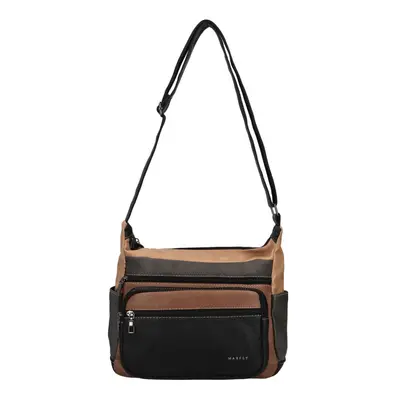 Trendy dámská koženková crossbody kabelka Fina, černo-béžová