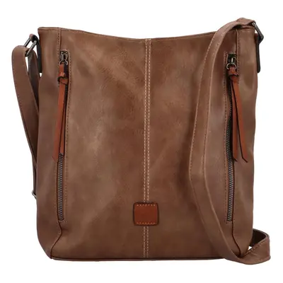 Stylová dámská koženková crossbody kabelka Barcia, khaki-hnědá