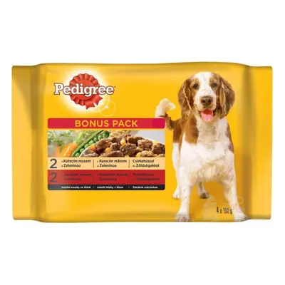 Pedigree kapsa Adult kuře+zelenina/hovězí+zel 2+2x100g + Množstevní sleva