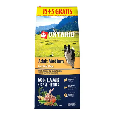 Ontario Adult Medium Lamb & Rice 15+5kg zdarma