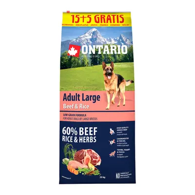 Ontario Adult Large Beef & Rice 15+5kg zdarma