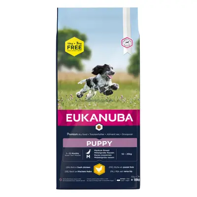 Eukanuba Puppy Medium 15kg + 3kg zdarma