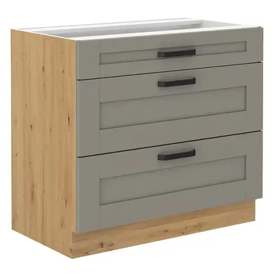 Spodní skříňka Luna 80 D 3S BB - Premium Box Barva korpusu: Dub artisan, Barva dvířek: Clay Grey