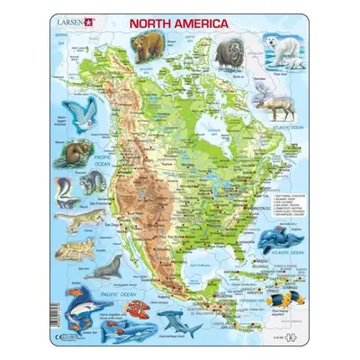 Puzzle North America, Topographic map with animals