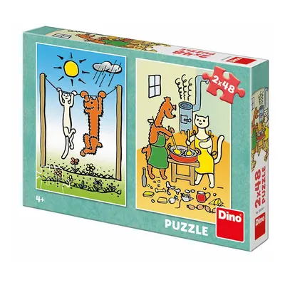 Pejsek a kočička: puzzle 2x48 dílků - Dino