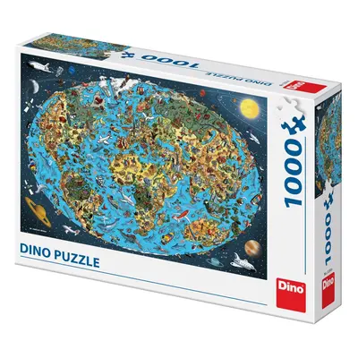 Puzzle Kreslená mapa světa 1000 dílků - Dino