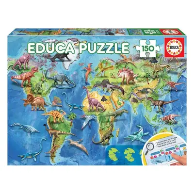 Puzzle Mapa světa s dinosaury 150 dílků