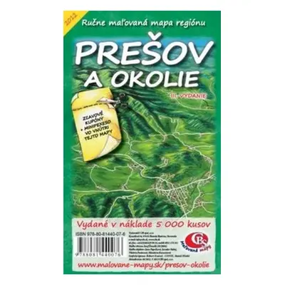 Ručne maľovaná mapa regiónu Prešov a okolie