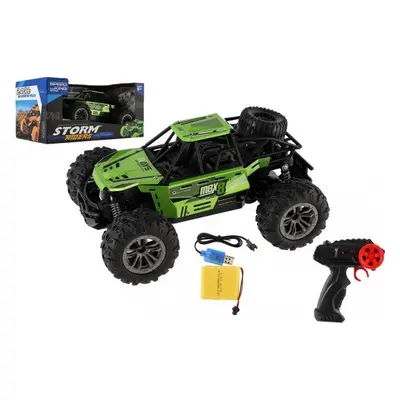 Auto RC buggy terénní zelené 22cm plast 2,4GHz na baterie + dobíjecí pack v krabici 32x16x18cm