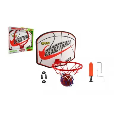 Basketbalový koš dřevo/kov/síťka/míč s pumpičkou v krabici 49x42x4cm