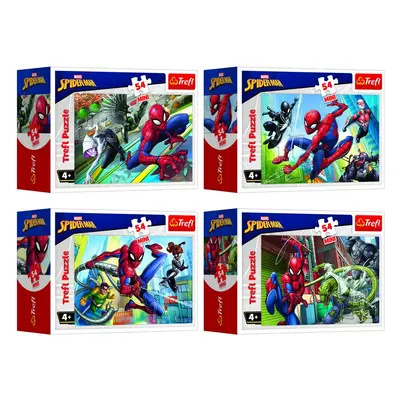 Minipuzzle 54 dílků Spidermanův čas 4 druhy v krabičce 9x6,5x4cm - Trefl