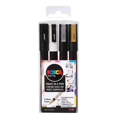 Posca Sada akrylových popisovačů 0,9-1,3 mm - černá, zlatá, stříbrná, bílá 4 ks