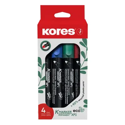 Kores Permanentní popisovač Eco K-Marker - 4 barvy (černá, červená, modrá, zelená)