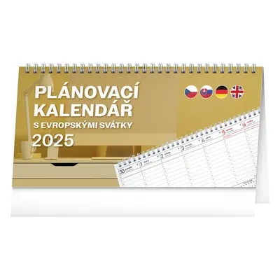 Kalendář 2025 stolní: Plánovací s evropskými svátky, 25 × 12,5 cm