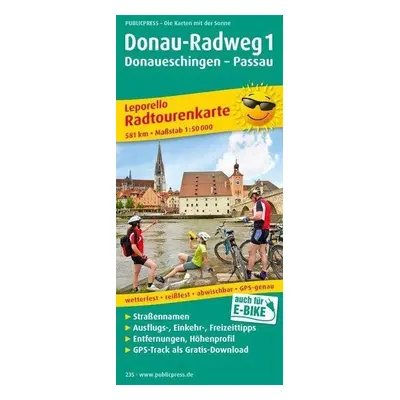 Dunajská cyklostezka 1, Donaueschingen-Passau 1:50 000 / cyklistická mapa