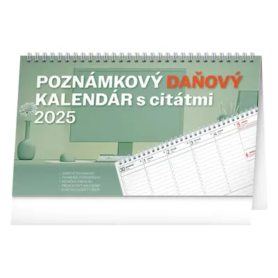 NOTIQUE Stolový kalendár Poznámkový daňový s citátmi 2025, 25 x 14,5 cm Slovensky