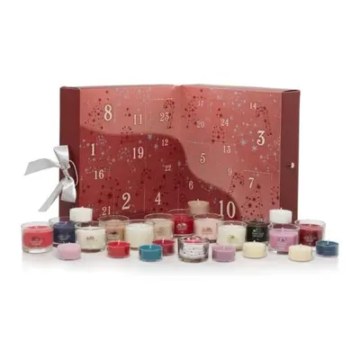 YANKEE CANDLE dárková sada Adventní kalendář kniha, 12 ks votivních svíček ve skle + 12 ks čajov