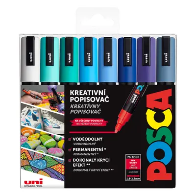 Posca sada popisovačů PC-5M, OCEAN, 1,8 - 2,5 mm, mix mořských tónů (8 ks)