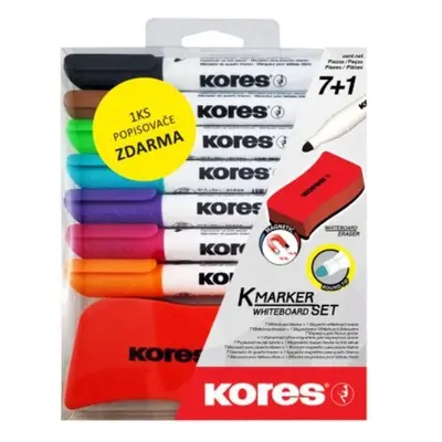 Kores K-MARKER SET 6+1 ks zdarma - sada popisovačů na bílé tabule a flipcharty s kulatým hrotem