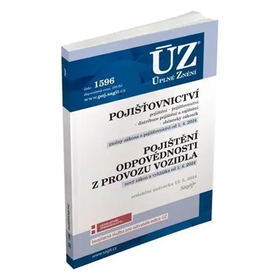 ÚZ 1596 Pojišťovnictví, pojištění odpovědnosti z provozu vozidla