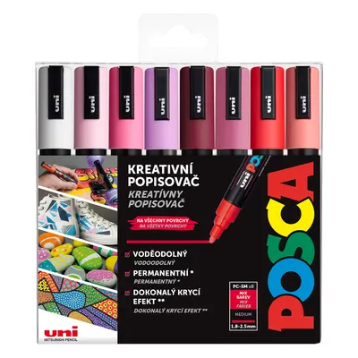 Posca sada popisovačů PC-5M, LOVE, 1,8 - 2,5 mm, mix teplých tónů (8 ks)