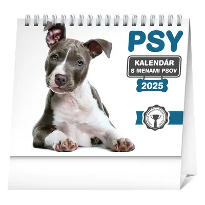 NOTIQUE Stolový kalendár Psy – s menami psov 2025, 16,5 x 13 cm Slovensky