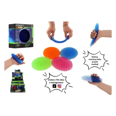 Fidget worm měnící tvar antistresový plast 11cm 4 barvy v krabičce 11x10,5cm 12ks v boxu