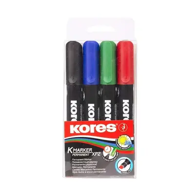 Kores Permanentní popisovač K-MARKER, zkosený hrot 3-5 mm, mix 4 barev (černá, červená, zelená, 