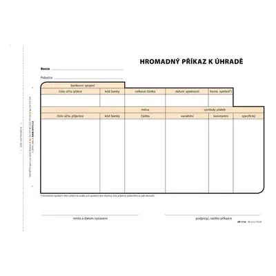 Příkaz k úhradě hromadný, A5, 100 listů, NCR
