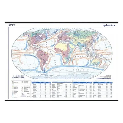 Svět - hydrosféra - školní nástěnná mapa 1:28 mil./136x96 cm