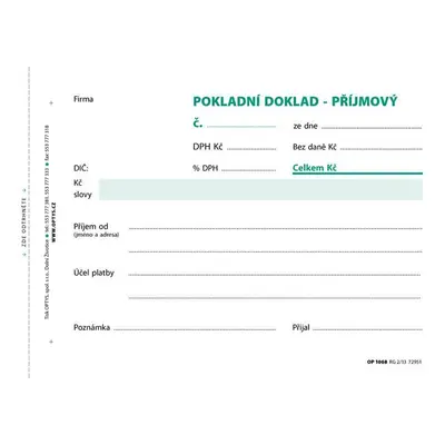 Příjmový doklad jedn., s DPH, A6, 100 l., NCR