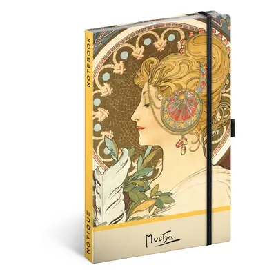 NOTIQUE Notes Alfons Mucha – Pero, tečkovaný, 13 x 21 cm