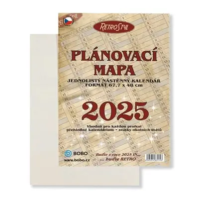 Plánovací roční mapa 2025 Retro skládaná - nástěnný kalendář