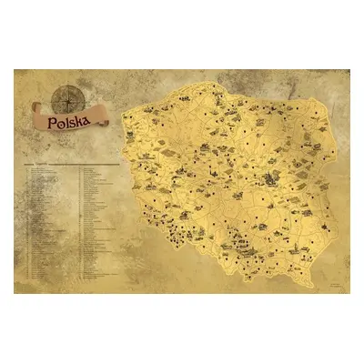 Stírací mapa Polska Deluxe - zlatá