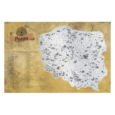 Stírací mapa Polska Deluxe - stříbrná