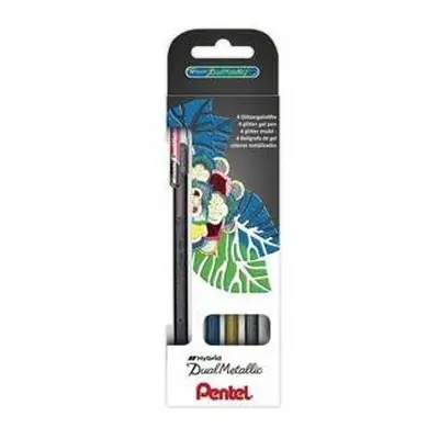 Pero gelové Pentel Hybrid Dual Metallic K110 - černé, červené, stříbrné, zlaté 1mm / sada 4ks