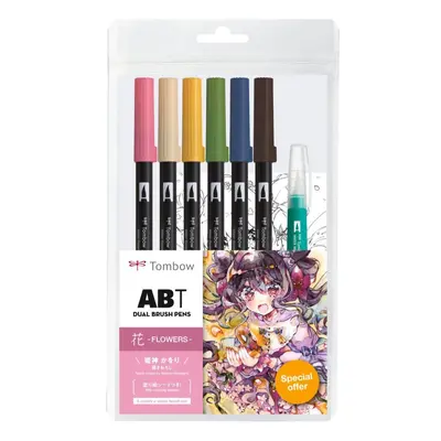 Tombow ABT sada oboustranných fixů Manga Flower 6 ks + vodní štětec