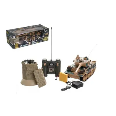 Tank RC 35cm+bunkr na bat. plast s dobíjecím packem se zvukem se světlem 40MHz v krabici 51x17x1