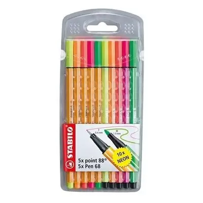 Popisovač STABILO point liner 88/Pen 68 neon sada 10 ks v pouzdru