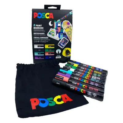 Posca sada popisovačů PC-5M, s bavlněným pytlíkem POSCA, 1,8 - 2,5 mm, mix barev (8 ks)