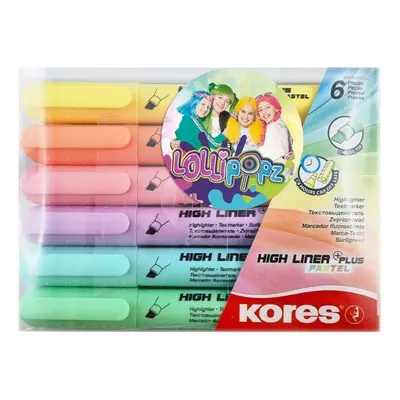 Zvýrazňovače Kores High Liner Plus Pastel LOLLIPOPZ - 6 pastelových barev