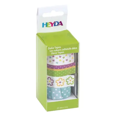 HEYDA samolepící washi papírové pásky - sada kytičky 1,5 cm x 5 m ( 4 ks )