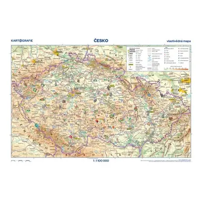 Česko - vlastivědná mapa, 1 : 1 100 000 / obrysová mapa / 46 x 32 cm, 3. vydání