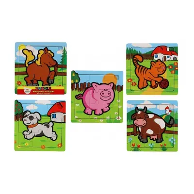 Mini puzzle Moje první zvířátka dřevěné 9 dílků 15x15x0,8cm (6 druhů)