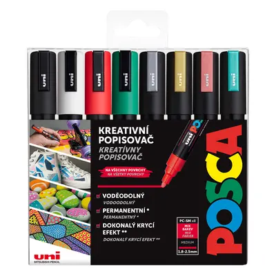 Posca sada popisovačů PC-5M, CHRISTMAS, 1,8 - 2,5 mm, mix vánočních barev (8 ks)