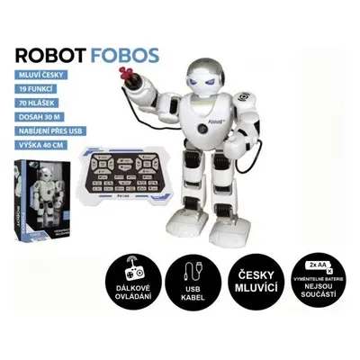 Robot RC FOBOS plast interaktivní chodící 40cm česky mluvící na baterie s USB v krabici 31x45x13